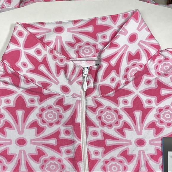 IBKUL Moroccan Pink Short Sleeve Mock Neck Top Preppy Golf Tennis PickleBall New - Picture 6 of 7